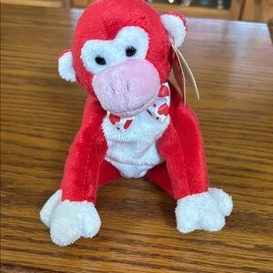 Ty Red and White Monkey Plush Toy by Ty Valentine Beanie Baby